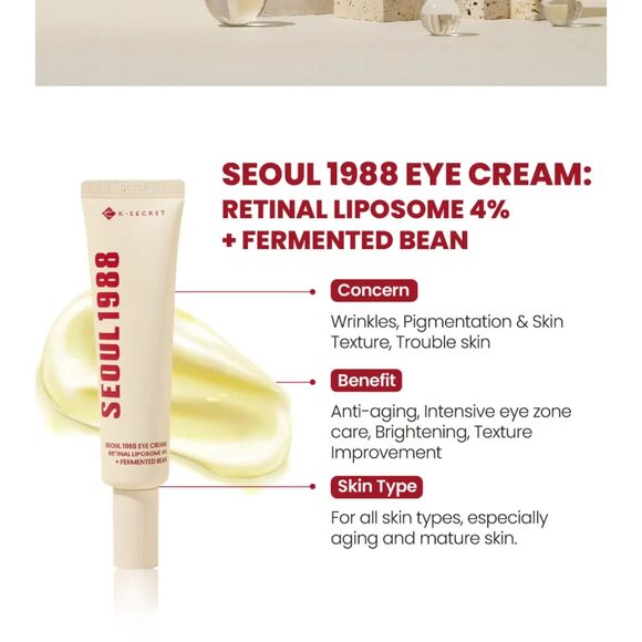 KSECRET, SEOUL 1988 Eye Cream: Retinal Liposome 4% + Fermented Bean - Picture 3 of 14